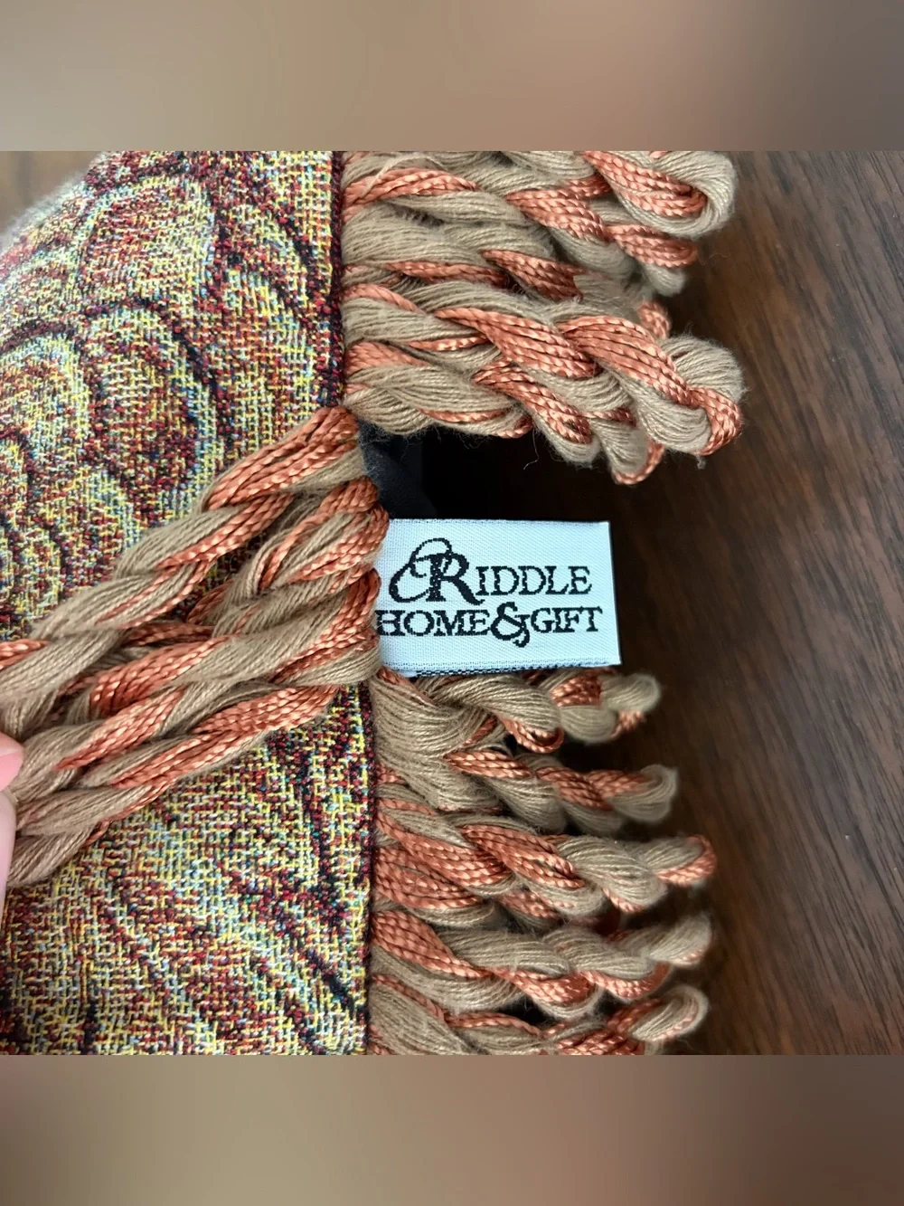 Vtg Riddle Home Tapestry Fruit Throw Pillow Fringes Woven Pat Campbell Weavetec